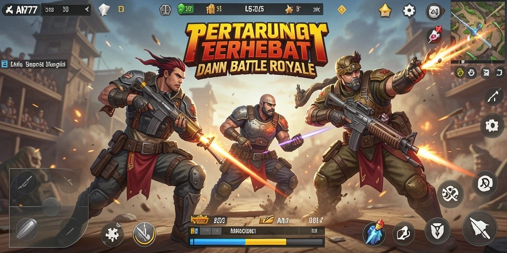 Screenshot AN777 menampilkan pertarungan seru dalam Battle Royale.