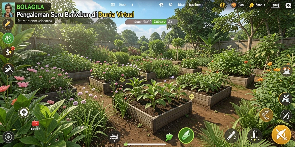 Tampilan gameplay seru di BOLAGILA dengan ladang yang indah.