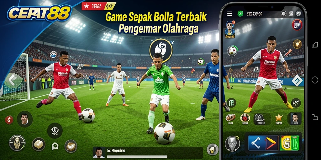 Screenshot gameplay CEPAT88 menampilkan aksi seru di lapangan sepak bola.