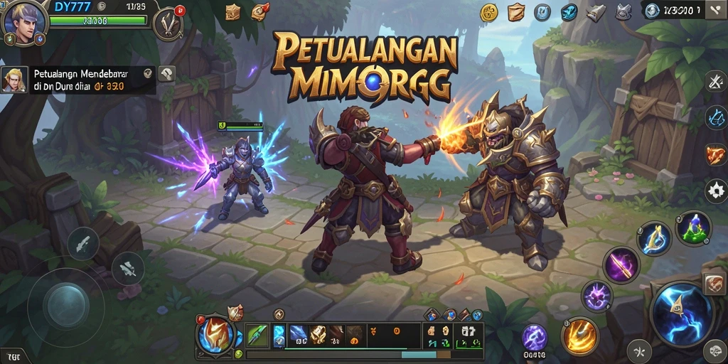 Screenshot utama DY777 menampilkan aksi seru di dunia MMORPG.